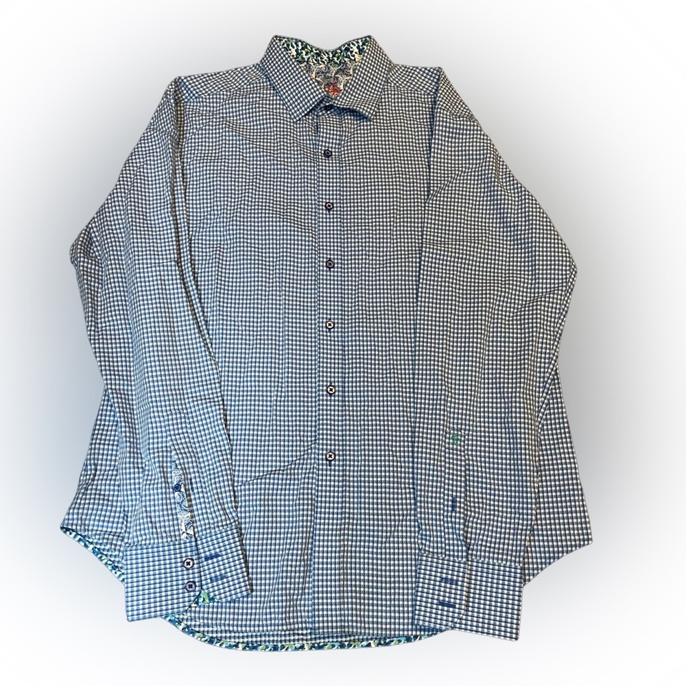 Robert Graham men size Large. Gingham long sleeve with colorful camo accents